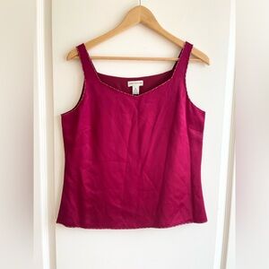 Vintage Ann Taylor 90s Red Silk Beaded Top Boxy Fit Size M Silky Glam